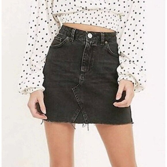 BDG Dresses & Skirts - BDG Black Distressed Raw Hem Button Fly Denim Skirt Size M